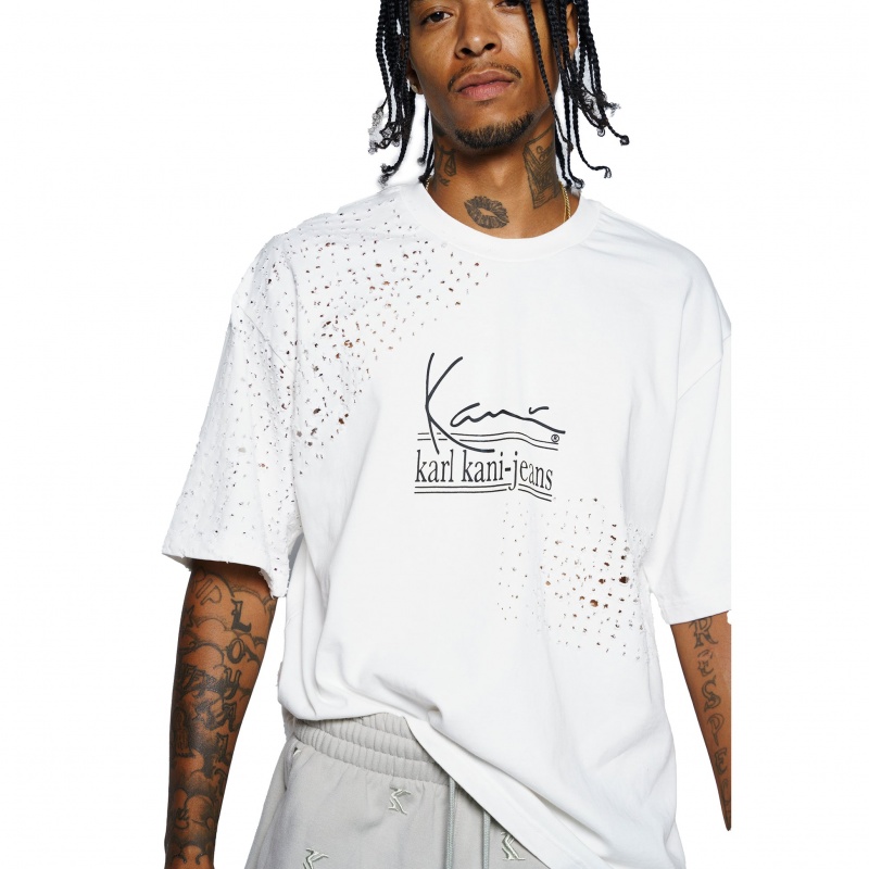 Camiseta Karl Kani Life Distressed Hombre Blancas | dTMZGzQ1Bak