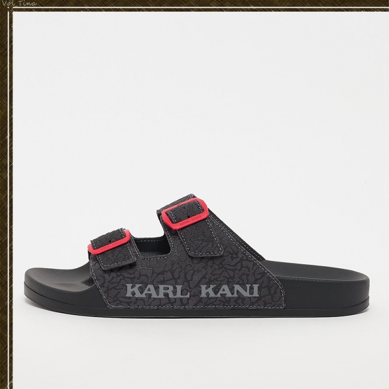 Sandalias Karl Kani Calle Estilo Plain Cuero Logo Hombre Negras | pcMCgdLRtF5