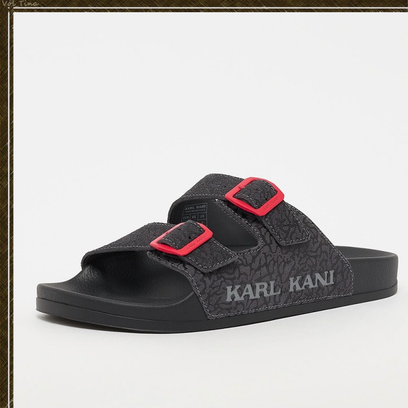 Sandalias Karl Kani Calle Estilo Plain Cuero Logo Hombre Negras | pcMCgdLRtF5