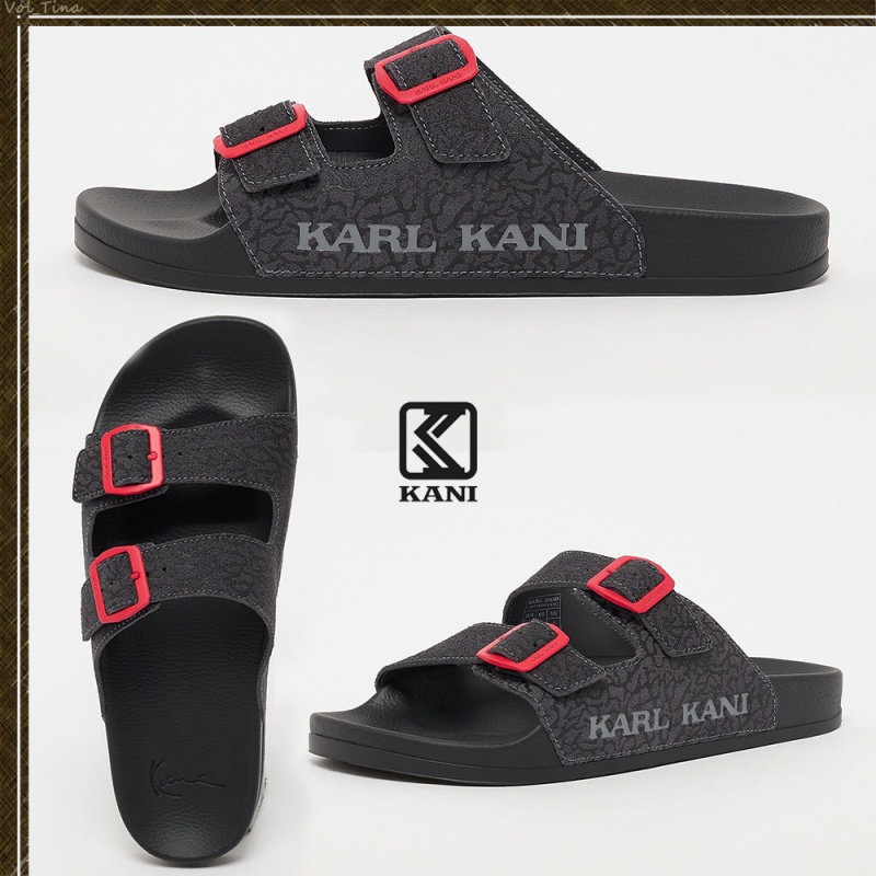 Sandalias Karl Kani Calle Estilo Plain Cuero Logo Hombre Negras | pcMCgdLRtF5