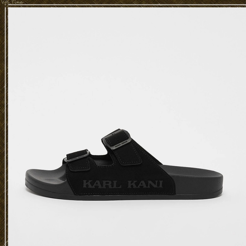 Sandalias Karl Kani Casuales Estilo Unisex Calle Estilo Plain Cuero Logo Mujer Negras | 0Q45hLaYiC9