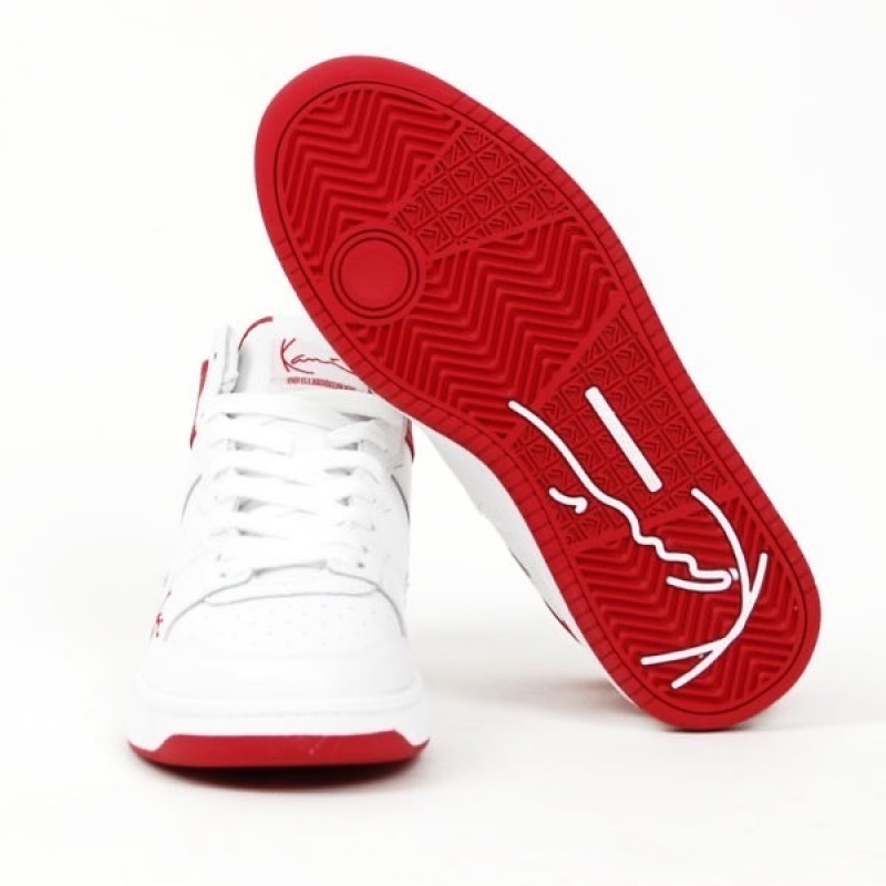 Zapatillas Karl Kani Calle Estilo Plain Cuero Logo Hombre Blancas Rojas | YA39Em6BYWx