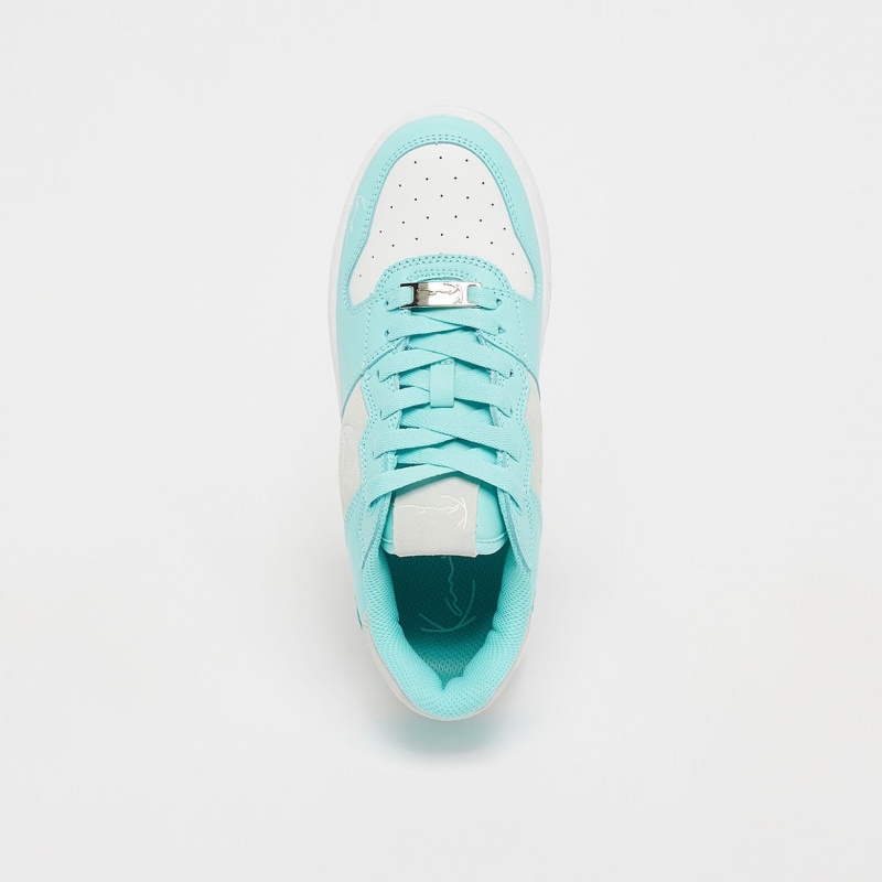 Zapatillas Karl Kani Rubber Sole Calle Estilo Plain Cuero Logo Low-Top Mujer Blancas Azules | haCYjPp3VtB